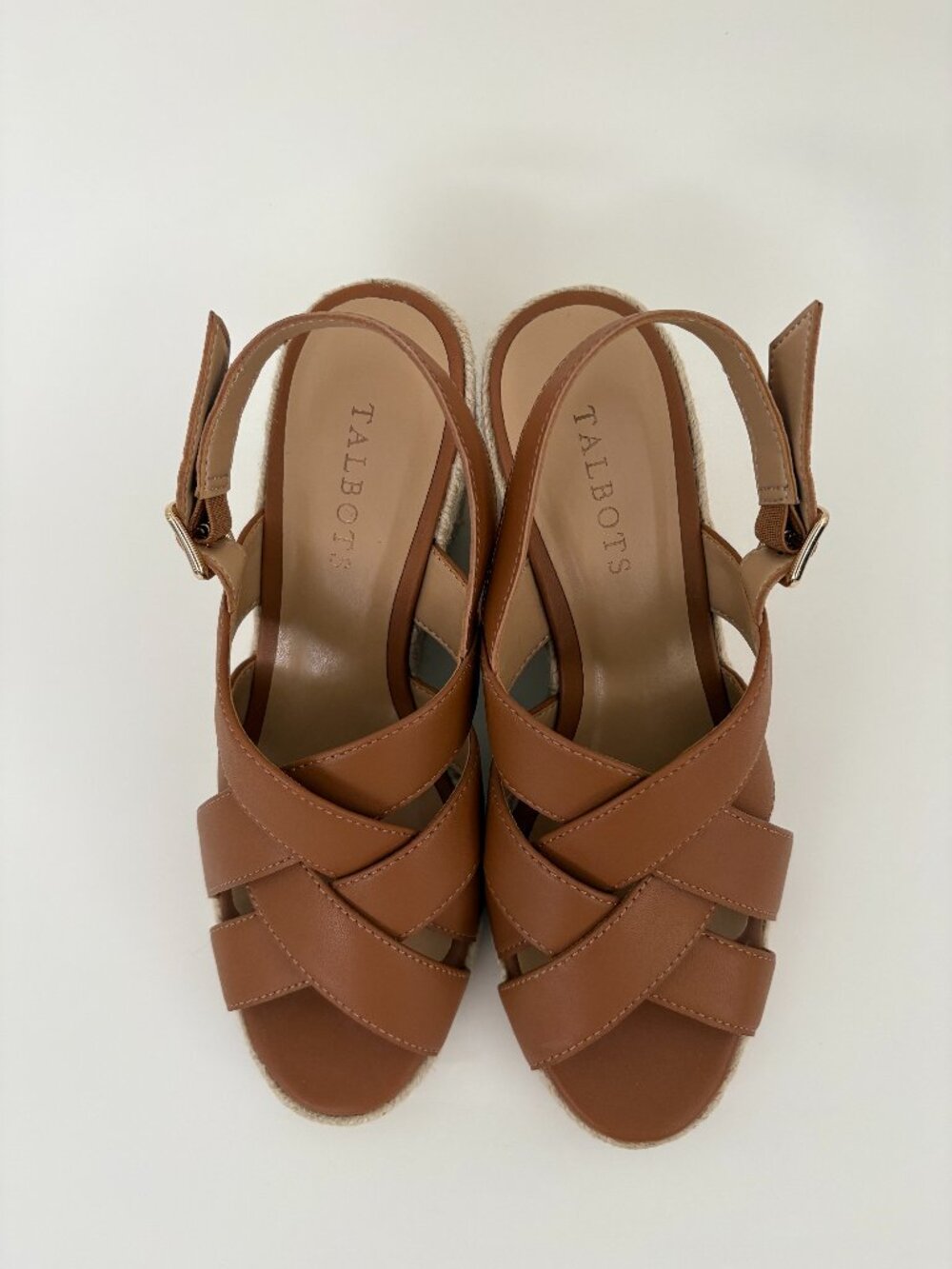 Talbots tan leather Saylor Nappa Wedge sandals 7.5 (NWOT)
